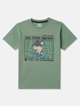 R&B - Boys Green Printed Regular T-shirt