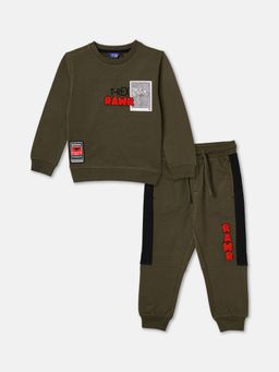 R&B - Boys Olive Graphic Print Regular Co-Ord Set