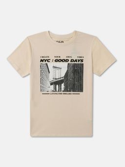 R&B - Boys Beige Printed Regular T-shirt