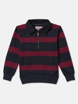 R&B - Boys Navy Blue Horizontal Stripes Regular Sweatshirts