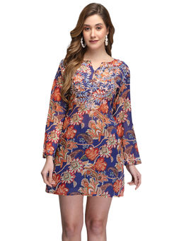 Aditi Wasan - Multicolor Tropical Print And Hand Embroidered Cotton Tunic