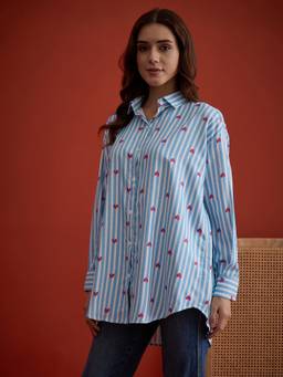 Stylum - Women'S Blue Striped Printed Cotton Shirt