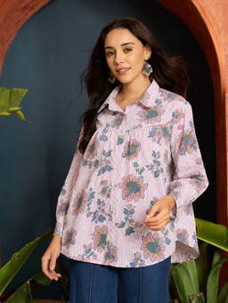Stylum - Women'S Pink Floral Printed Cotton Shirt