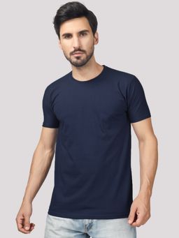 Greylongg - Navy Blue Regular Fit Men Crew Neck T-Shirt