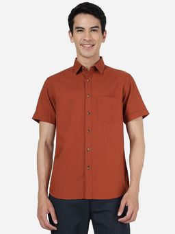 Greenfibre - Mens Rust 100% Cotton Slim Fit Solid Casual Shirt