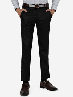 Greenfibre - Mens Black Terry Rayon Super Slim Fit Solid Formal Trouser