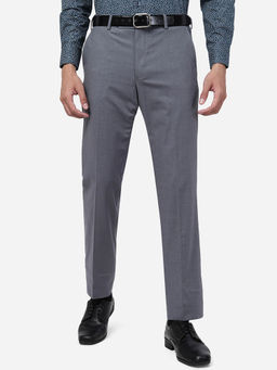 Metal - Mens Light Grey Terry Rayon Slim Fit Solid Formal Trouser