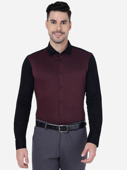 JB Studio - Jb Maroon & Black 100% Cotton Slim Fit Solid Formal Party Wear Shirt