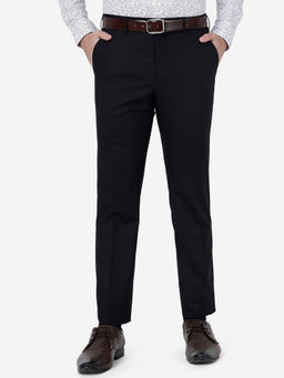 Metal - Mens Black Terry Rayon Slim Fit Solid Formal Trouser