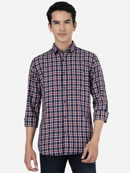 JadeBlue - Mens Red Checked 100% Cotton Slim Fit Casual Shirt