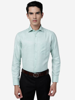 Greenfibre - Mens Green Cotton Blend Slim Fit Solid Formal Shirt