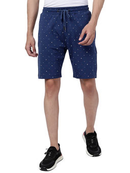 JadeBlue - Mens Navy Blue 100% Cotton Regular Fit Printed Shorts