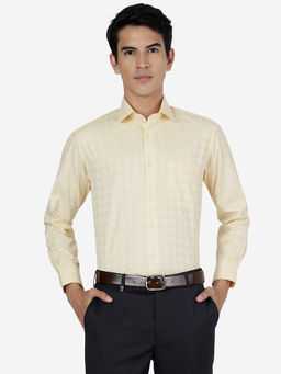 Greenfibre - Mens Yellow Cotton Blend Slim Fit Checked Formal Shirt