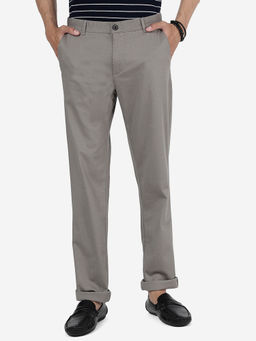 JadeBlue - Mens Grey 100% Cotton Uno Fit Solid Casual Trouser