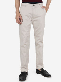 JadeBlue - Mens Cream 100% Cotton Uno Fit Solid Casual Trouser