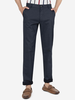 JadeBlue - Mens Navy Blue 100% Cotton Uno Fit Solid Casual Trouser