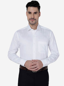 Metal - Mens White 100% Cotton Slim Fit Solid Formal Shirt