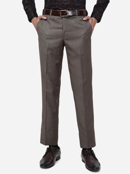 Metal - Mens Brown Terry Rayon Slim Fit Solid Formal Trouser