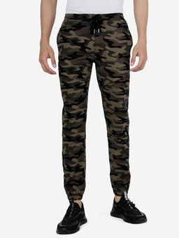 Greenfibre - Mens Olive Camo 100% Cotton Slim Fit Printed Track Pant