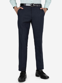 Greenfibre - Mens Blue Terry Rayon Super Slim Fit Solid Formal Trouser