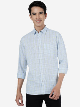 JadeBlue - Mens Slim Fit Checked Casual Shirt - Oxford Blue