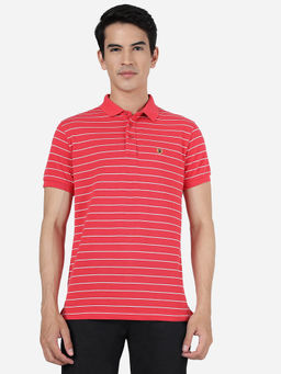 JadeBlue - Mens Pink & White Striped Slim Fit Polo T-Shirt