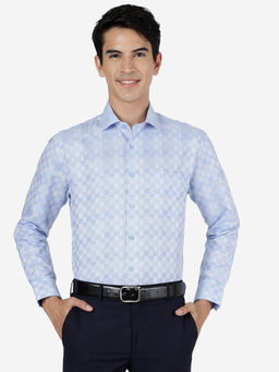 Greenfibre - Mens Blue Cotton Blend Regular Fit Checked Formal Shirt