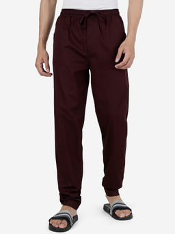 JadeBlue - Mens Wine 100% Cotton Slim Fit Solid Track Pant
