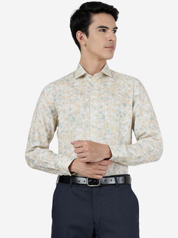 JadeBlue - Mens Khaki 100% Linen Regular Fit Printed Formal Shirt