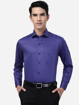 Greenfibre - Mens Dark Purple Cotton Blend Slim Fit Solid Formal Shirt