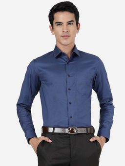 JadeBlue - Mens Blue 100% Cotton Slim Fit Solid Formal Shirt