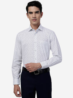 JadeBlue - Mens White 100% Cotton Regular Fit Printed Formal Shirt