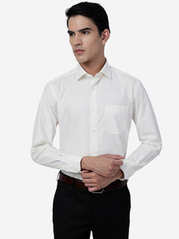 Greenfibre - Mens Cream Cotton Blend Slim Fit Solid Formal Shirt