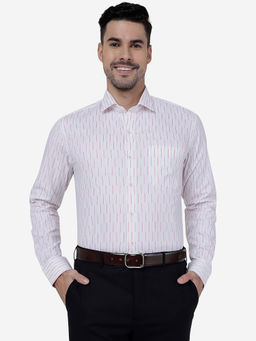 Metal - Mens White & Pink 100% Cotton Slim Fit Striped Formal Shirt