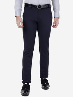 JB Studio - Jb Navy Blue Cotton Blend Slim Fit Solid Formal Club Wear Trouser