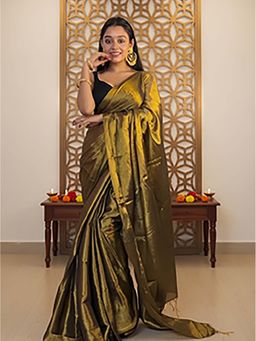 Aparna - Copper Golden Raga Tissue Dual Tone Saree with Unstitched Blouse for Women