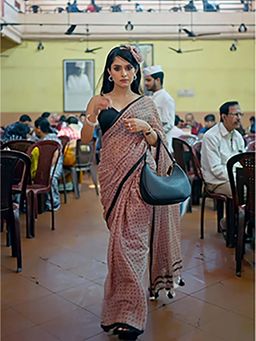 Aparna - Peach Premium Hand Printed Cotton Saree Without Blouse for Women