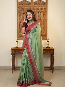 Aparna - Green Cotton Solid Saree Without Blouse for Women
