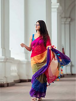 Aparna - Multicolour Premium Mol Cotton Saree Without Blouse for Women