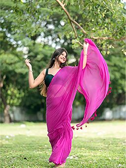 Aparna - Vibrant Pink Premium Mul Cotton Saree Without Blouse with Lace for Women