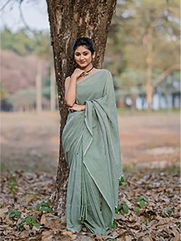 Aparna - Pasta Green Mul Cotton Saree Without Blouse for Women