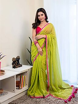 Aparna - Green Cotton Solid Saree Without Blouse for Women