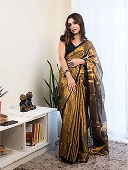 Aparna - Copper Golden Raga Tissue with Black Border Saree Without Blouse for Women