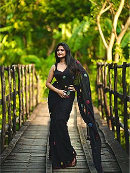 Aparna - Black Premium Mul Cotton Saree Without Blouse for Women