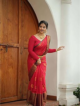 Aparna - Shoe Flower Red Premium Mul Cotton Saree Without Blouse for Women