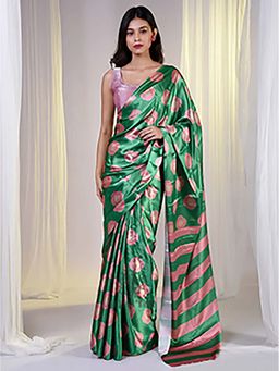 Aparna - Green Satin Saree Without Blouse