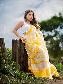 Aparna - Yellow Premium Mul Cotton Saree Without Blouse For Women