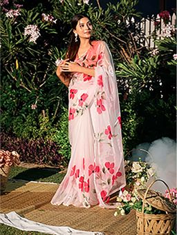 Aparna - White Organza Saree Without Blouse