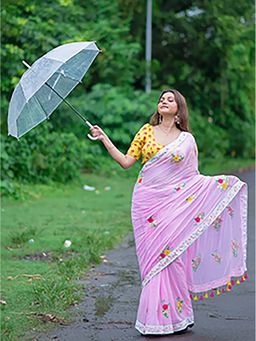 Aparna - Floral Pink Premium Mul Cotton Saree Without Blouse For Women