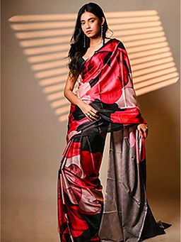 Aparna - Multicolour Floral Print Satin Saree Without Blouse For Women
